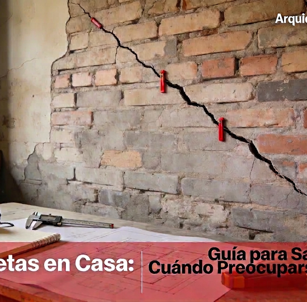 Grieta diagonal en pared de ladrillo visto en vivienda antigua, diagnóstico estructural