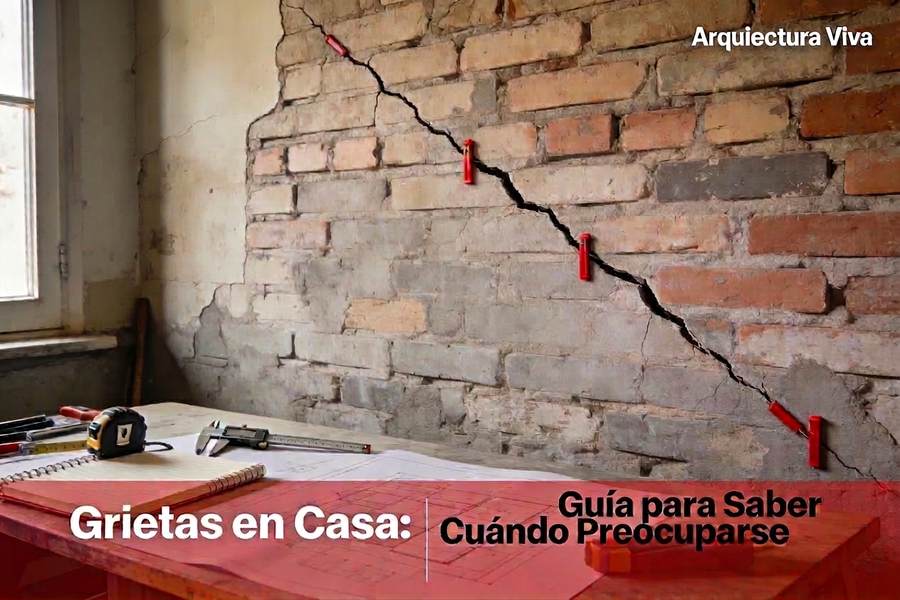 grieta diagonal en pared de ladrillo visto en vivienda antigua diagnóstico estructural